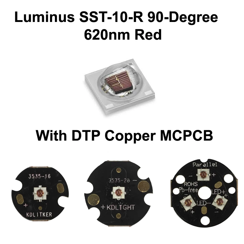 Luminus SST 10 R 90 градусный 620нм красный светодиодный излучатель с 16 мм/20 мм DTP медь MCPCB 1