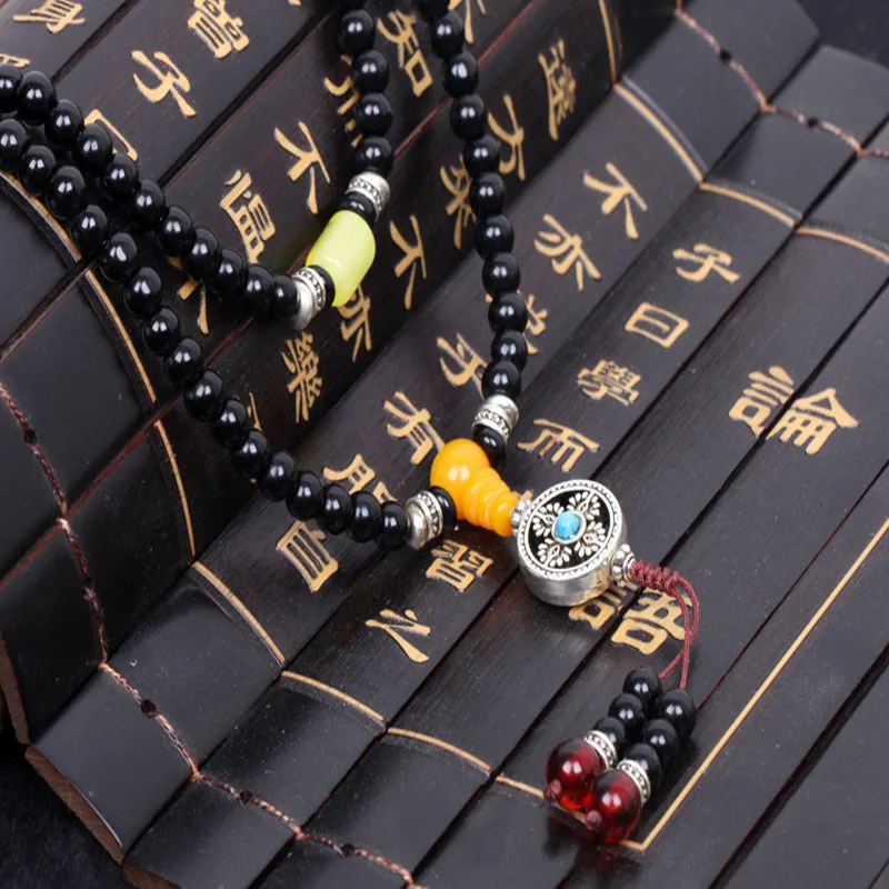Мужской браслет Sennier из натурального черного камня 6 мм|prayer bracelet|bracelet bracelettibetan