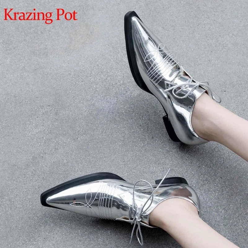 Туфли Krazing pot из 2020 натуральной кожи с острым носком на низком каблуке