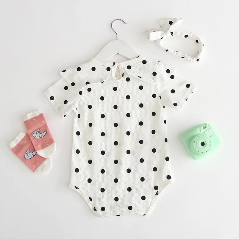 Летняя хлопковая одежда для маленьких девочек боди в горошек с принтом