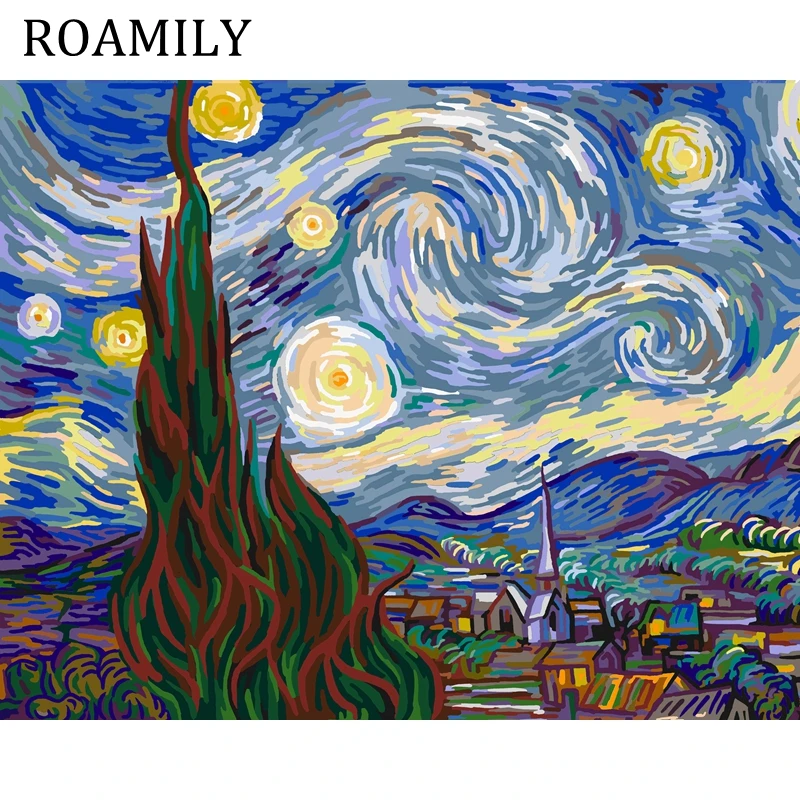 ROAMILY краска по номерам звездная ночь Винсента Виллема ван Гога акриловая Peinture Par