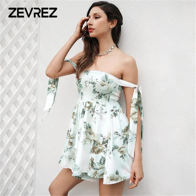 Для женщин шифон цветочный принт Playsuit Сексуальная спинки с открытыми плечами