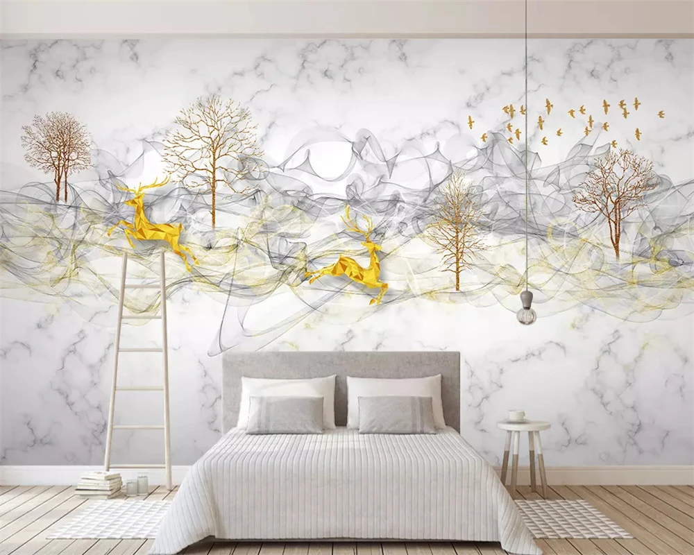 

beibehang Customized classic modern minimalist smog forest elk jazz white marble background 3d wallpaper wall papers home decor