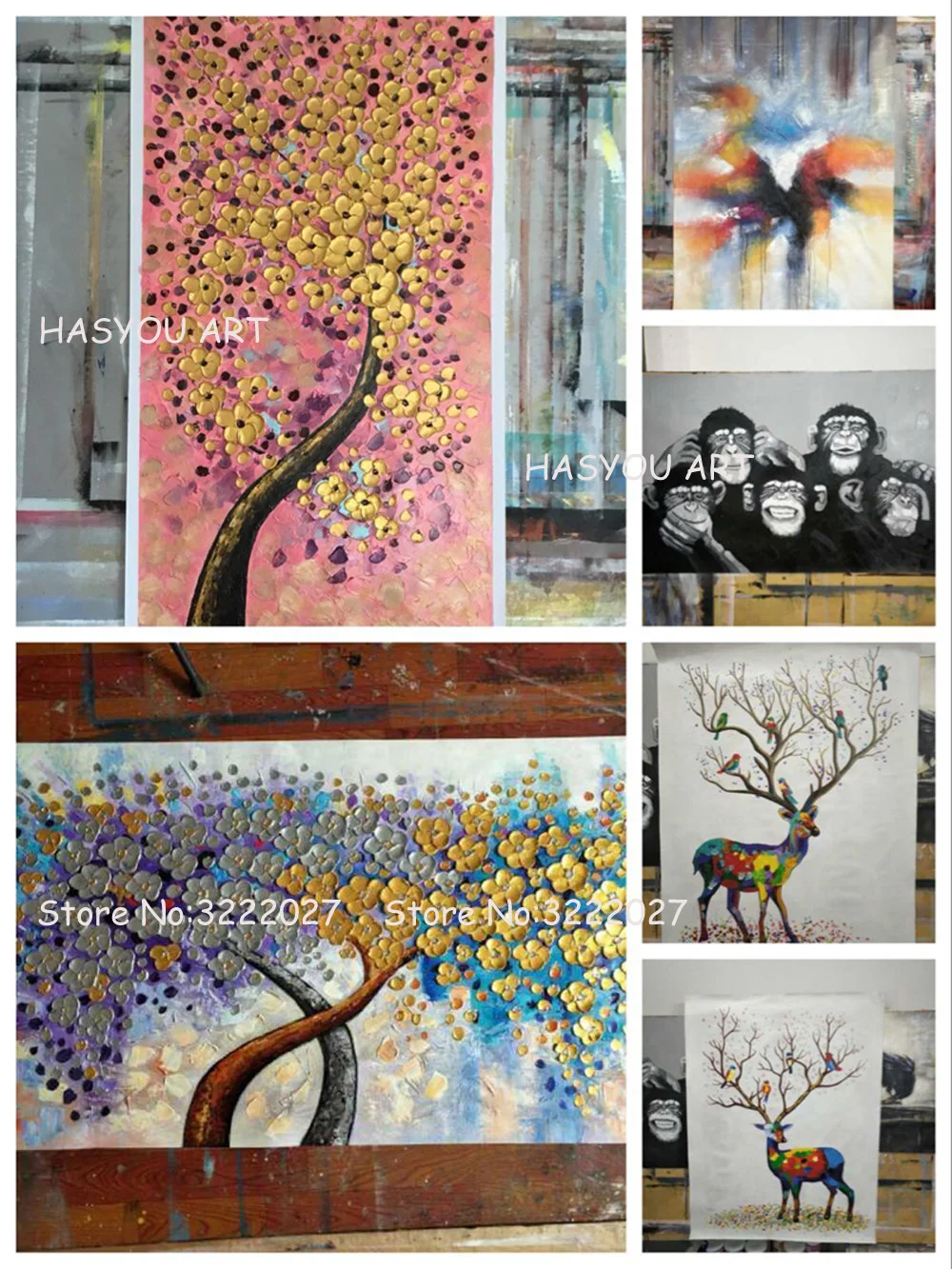 

High quality 100% Hand painted modern Elephant Oil Painting home Decorative Picture Living Room Decor Elephant Couples Picture