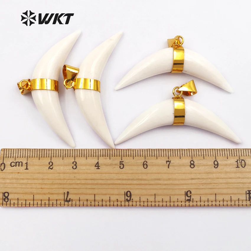

WT-P563 Amazing fashion jewelry pendnats natural white bone carved horn pendant 24k gold trim with single loop wholesale