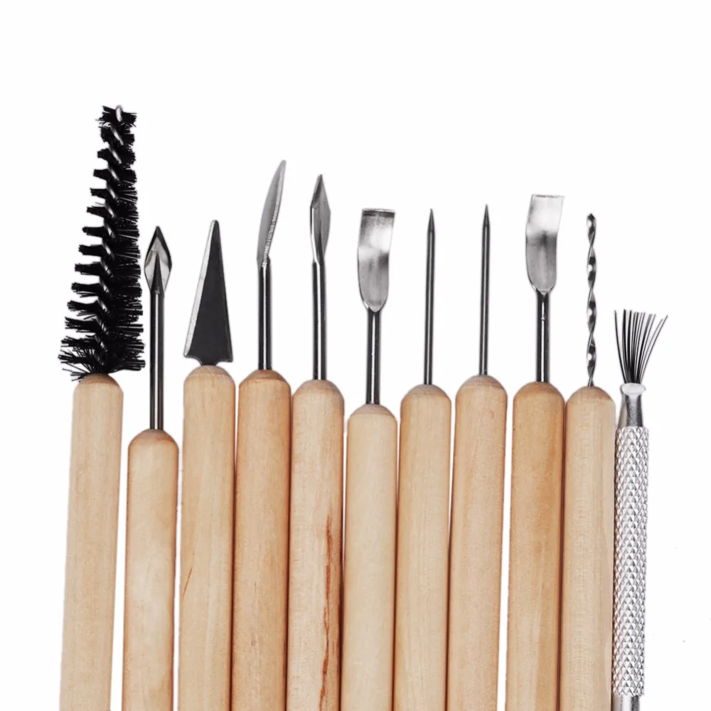 11 шт./компл. DIY глина Craft Инструменты деревянной ручкой Воск гончарная Скульптура