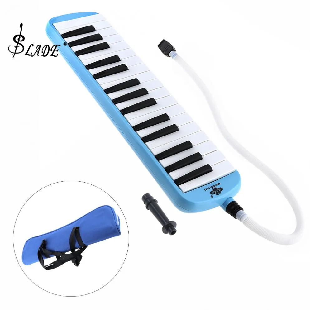 32 Key Blue Beautiful  Harmonica Melodica Teaching Instrument with Deluxe Carrying Case for Beginner