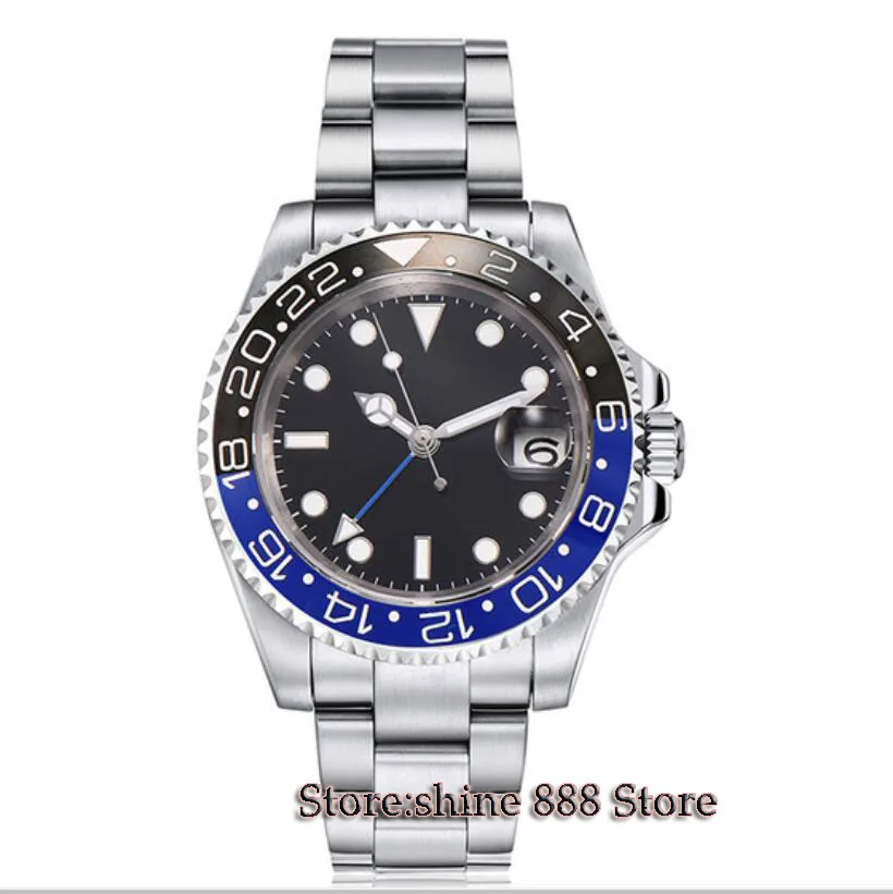 Мужские автоматические часы PARNIS с черным стерильным циферблатом и сапфировым