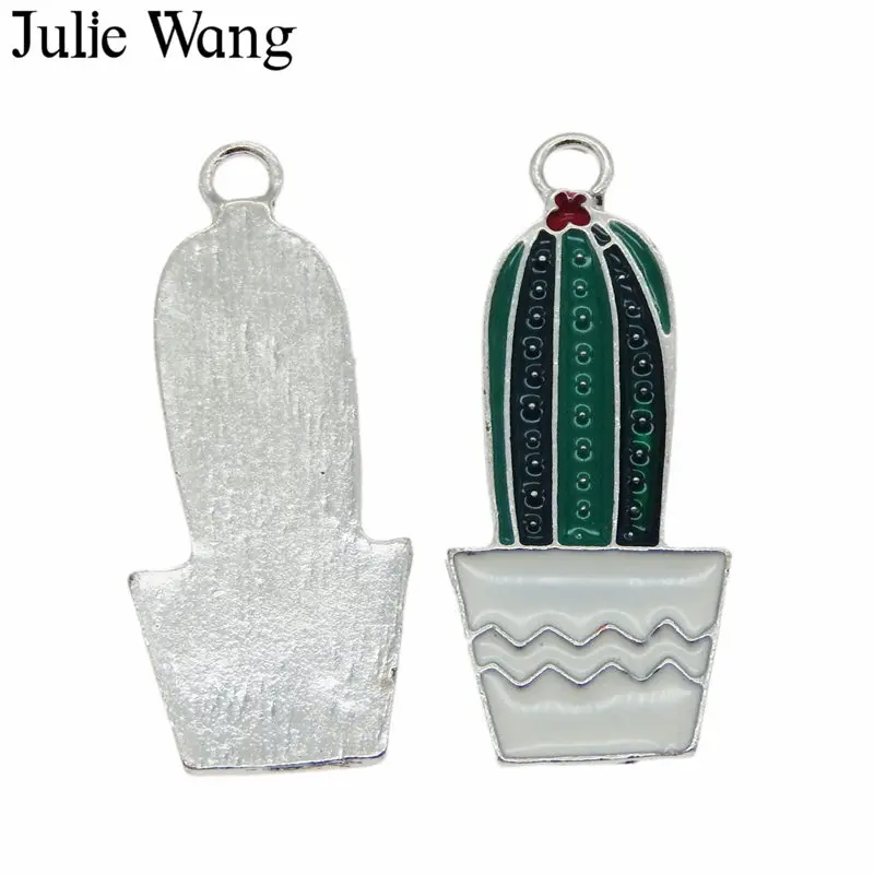 Julie Wang 4 шт. белая к основа эмаль растения кактус амулеты для ожерелье с кулоном