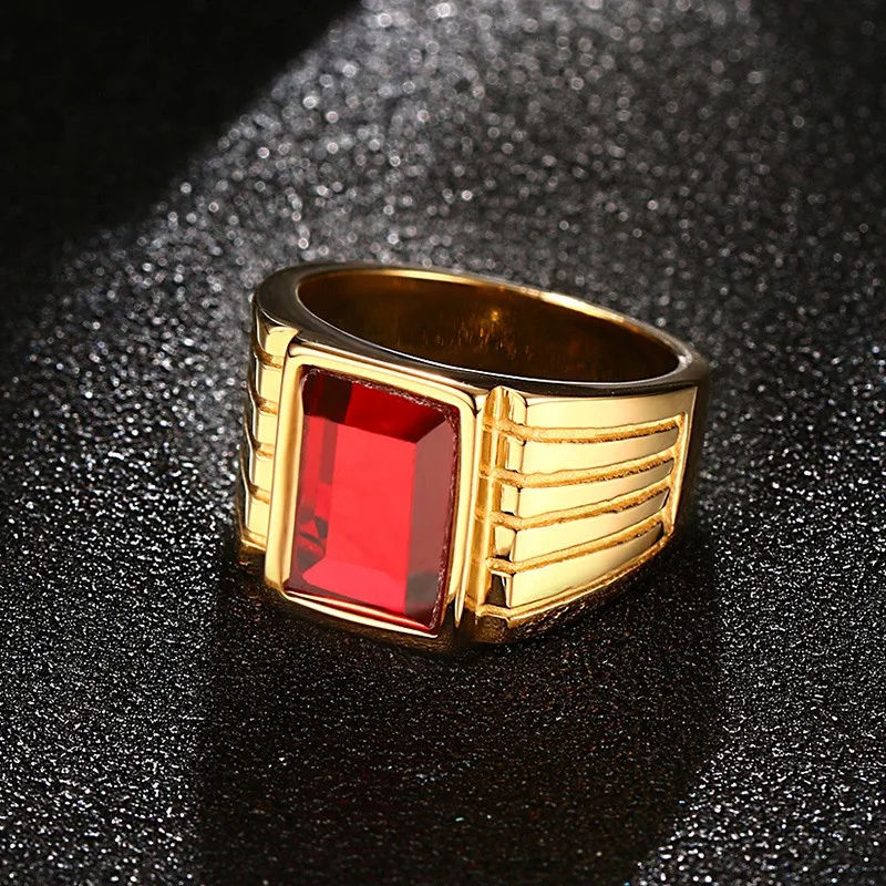 Мужское кольцо с квадратным красным камнем 14 мм Размер 7 11|stone ring|red stone ringstainless steel