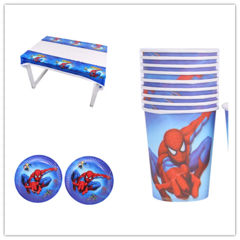 21 шт супер герой Человек-паук одноразовая посуда набор 1 скатерть + 10 чашки