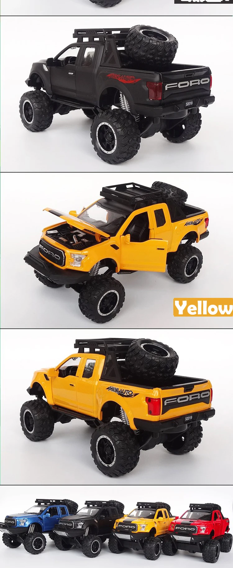 KIDAMI 1:32 Ford Raptor F150 Big Wheel MINIAUTO литая под давлением Модель автомобиля игрушки для детских подарков машинки