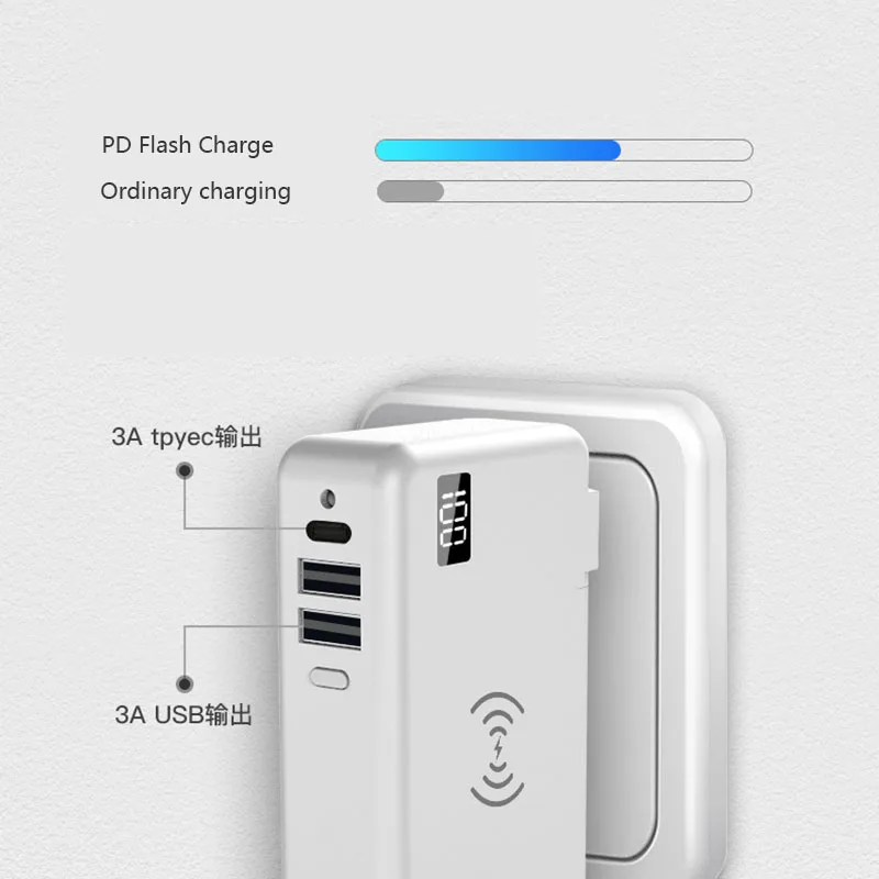 Беспроводное зарядное устройство qi внешний аккумулятор на 10000 мАч сетевое usb Type C