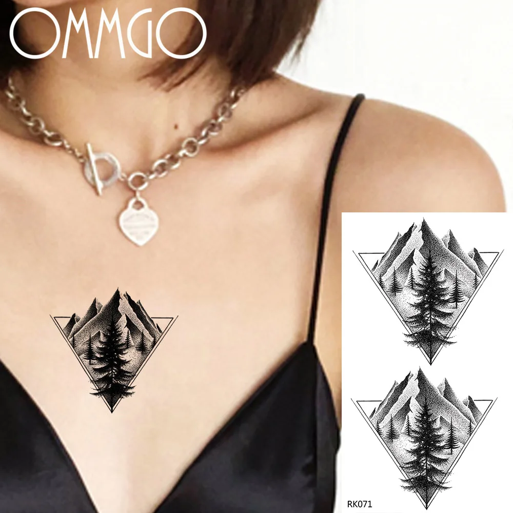 

OMMGO Waterproof Geometric Pine Tree Temporary Tattoos Sticker Triangle Forest Fake Black Tattoo Sheet Body Art Arm Tatoos