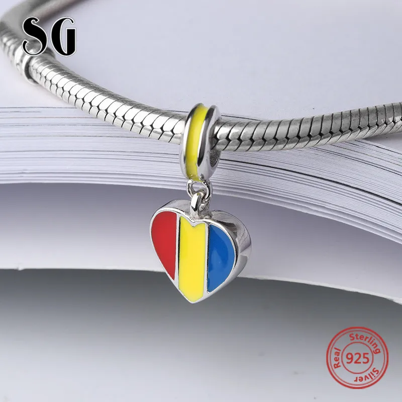 SG Серебро 925 оригинальные античные бусины в виде флага, с красочной эмалью, подходят для аутентичных браслетов pandora, ювелирные изделия, подарок для девочки