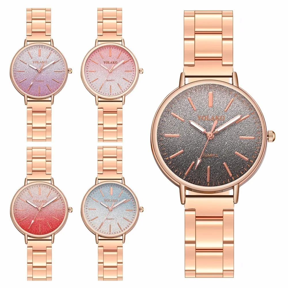 Женские кварцевые часы YOLAKO роскошные с изображением звёздного неба из розового