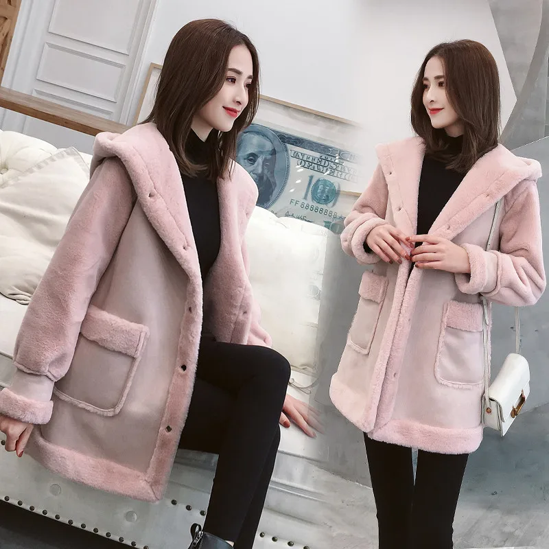 

Thick Lambswool Jacket Women 2018 Autumn Winter Medium Long Warm Parkas Coat Female Large Size Imitation Suede Outerwear A0907