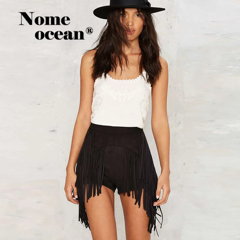 Женские шорты в стиле панк с бахромой и Летние черные Асимметричные высокой