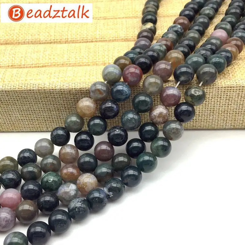 Beadztalk Natural Stonel Beads Indian Agates Round Fancy Jaspers 4 6 8 10 12 MM DIY Jewelry Making Supplies | Украшения и