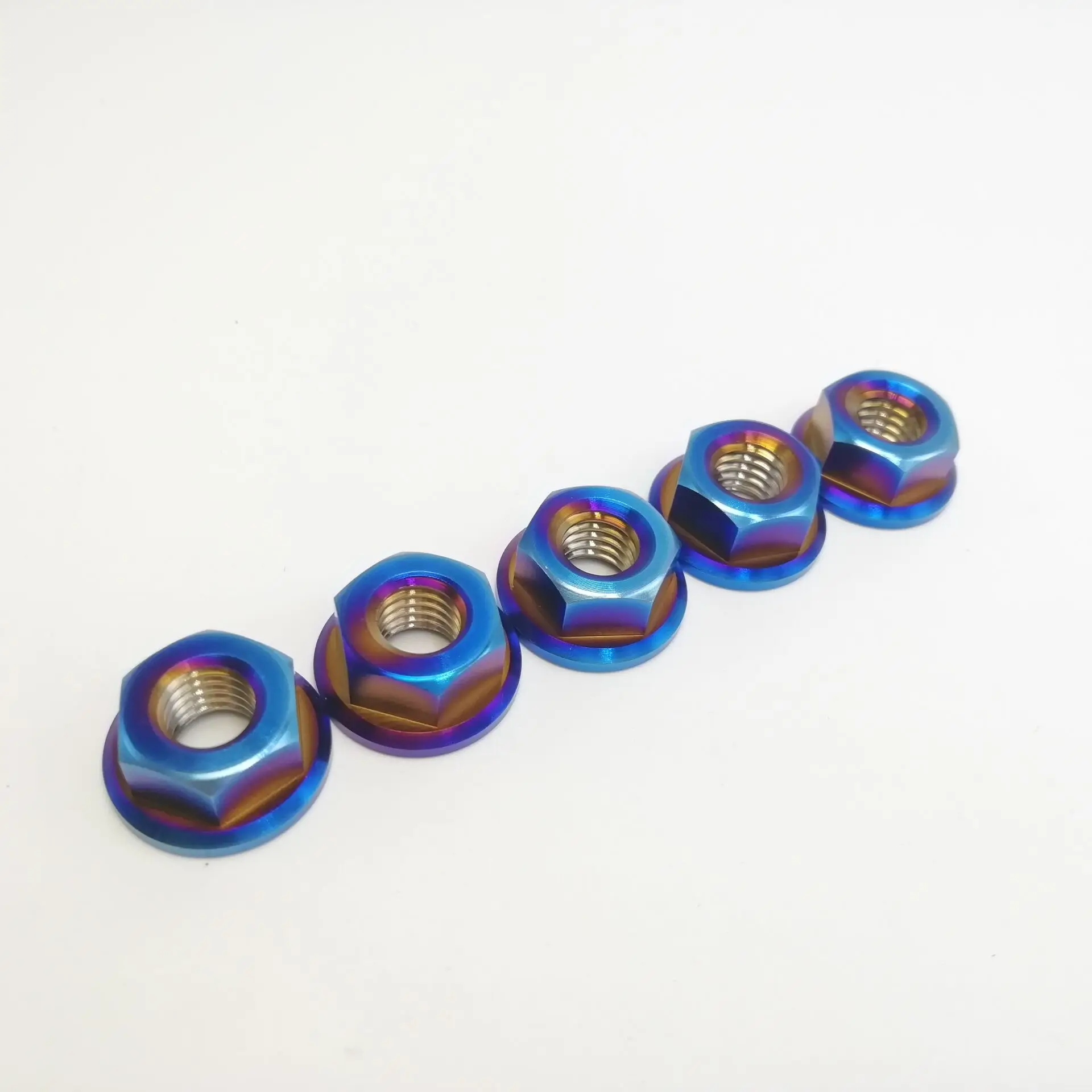Burning blue 5 шт./лот Золотой Радужный Горящий синий M8x1.25mm шаг MTB велосипеда мотоциклетный титановый Ti гайки с фланцем болты винтовые гайки - Цвет: Burning blue