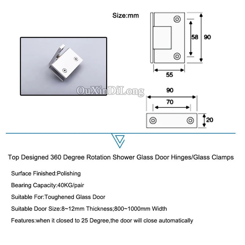 Роскошные 2 шт из нержавеющей стали безрамные душевые стеклянные дверные петли 360