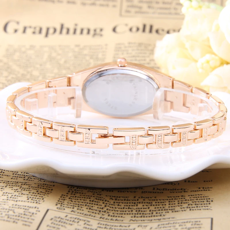 2017 Роскошные наручные Часы женское платье кварцевые часы из розового золота