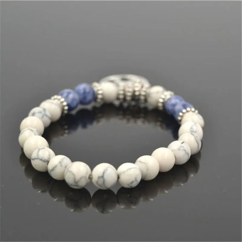 NADEEM Прямая поставка 8 мм Howlite камень бисера дерево кулон браслет и для женщин