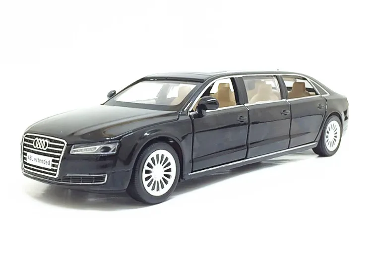 Черный 1:32 Audi A8L удлиненная модель автомобиля из сплава металлическая игрушка автомобиль оттяните назад мигающий музыкальный литой автомобиль для детей игрушка Коллекция подарок - Цвет: Черный