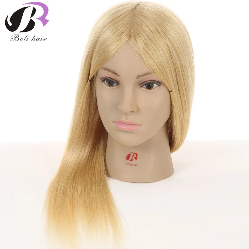 New Hairdressing Training Heads 100% Human Hair 16&quot Blonde Real Mannequin Head With Practice For Sale |