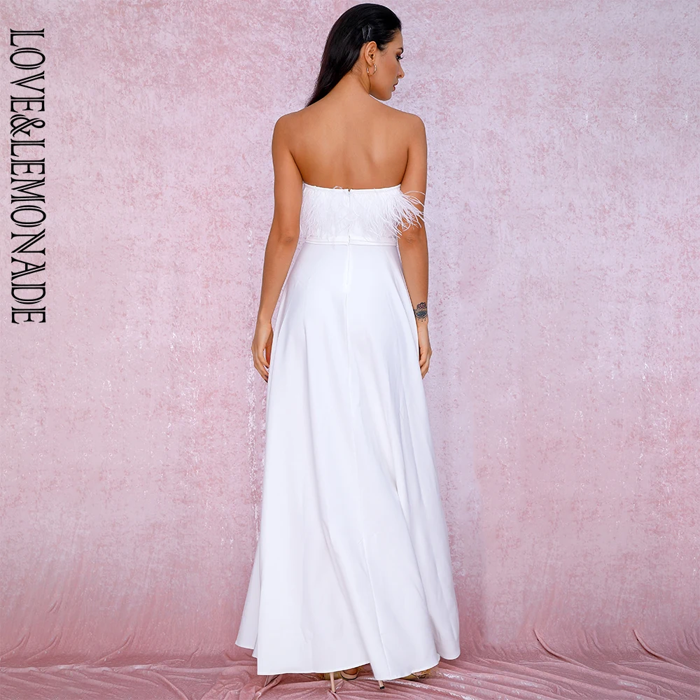 

LOVE&LEMONADE Sexy White Feathers A-Shape Party Maxi Dress LM81749