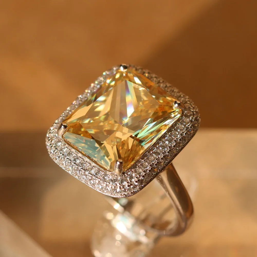 Роскошное однотонное серебряное кольцо с желтым цирконием in18k золотого цвета с кристаллами цирконием moissanite Золотое обручальное кольцо для влюбленных пар