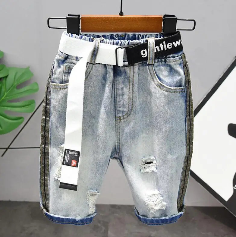 Shorts Новые летние комплекты одежды для мальчиков Одежда для детей дышащая футболка с короткими рукавами и вырезами для мальчиков+ джинсовые шорты костюм из 2 предметов для детей 2-6 лет - Цвет: Shorts