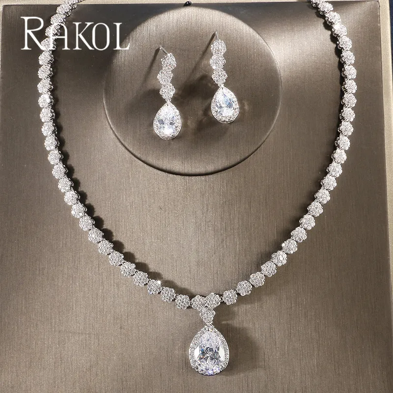 RAKOL одежда высшего качества роскошные Кубический Цирконий Капли Воды Ювелирные наборы для элегантных невест женщин Свадебная вечеринка ужин платье RS72566