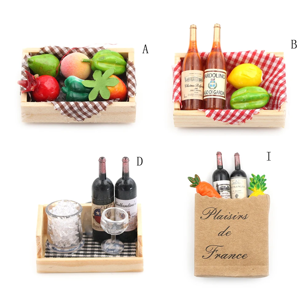 

1:12 Dollhouse Miniature 4 Styles Mini Wine Bottles Fruit Box Candy Food Toy Match For Families Collectible Gift