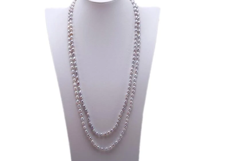 

60cm 24inch 2 Rows Women Jewelry 6x7mm 7x8mm 8x9mm gray oval freshwater pearl necklace AAA natural pearl top quality gift