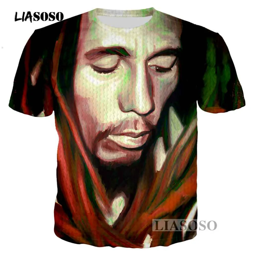 LIASOSO летняя мода рэп хип хоп футболки регги оригинальный Боб Марли 3d принт