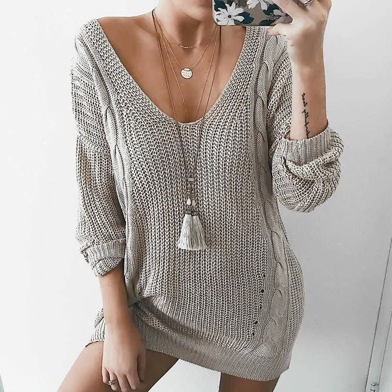

Artfeel Hot sales Autumn Womens Sweaters 2018 Winter Long Sweater Sexy Ribbed Sweater Grey Loose Oversized Sweater Plus Size