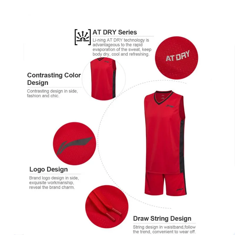 Li Ning Мужская баскетбольтрикотаж форма для соревнований костюмы дышащие без