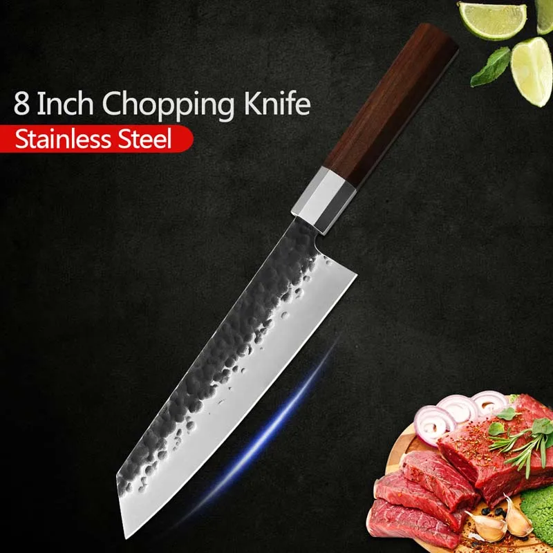 8 inch chopping knif Sowoll Высококачественный нож из нержавеющей стали 7/8 дюймов кованый кухонный нож ручной работы Инструменты для приготовления пищи молоток вен шаблон шеф-повара Кливер - Цвет: 8 inch chopping knif