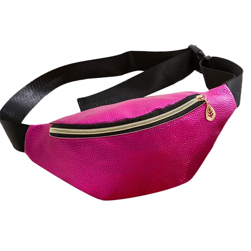 Hot Pink Модная кожаная женская сумка на пояс, серебристая, mochila cintura, сумка на пояс, женская сумка, ПУ, Повседневная сумка на пояс,#40 - Цвет: Hot Pink