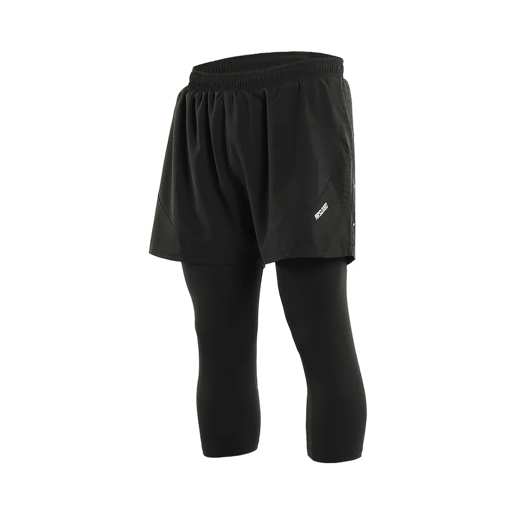 180 black ARSUXEO мужские шорты 2 в 1 для бега с 3/4 компрессионные колготки тренировочные шорты для бега быстросохнущие дышащие 180 - Цвет: 180 black