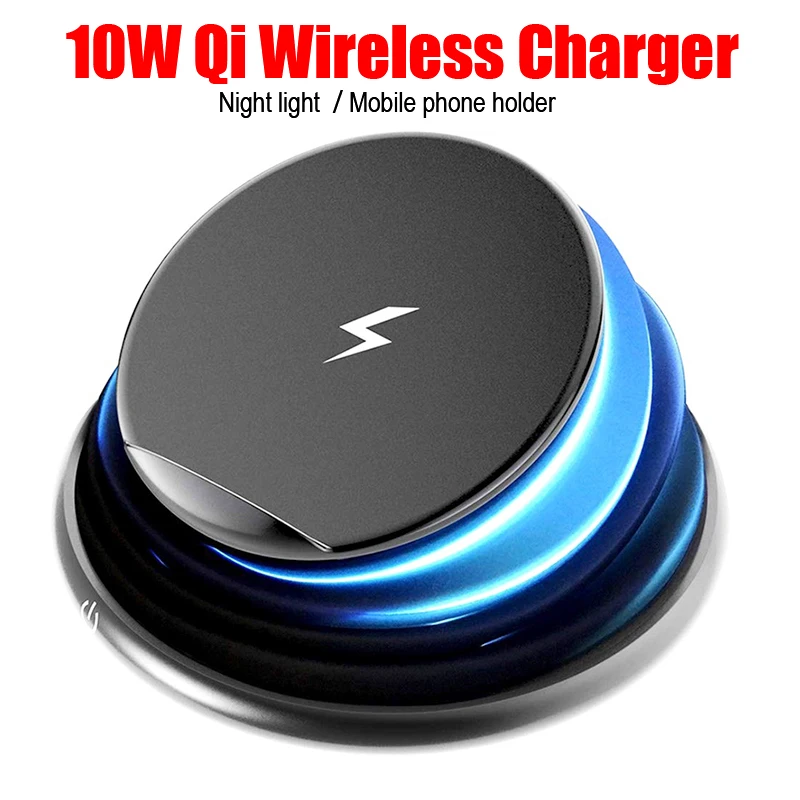 

Universal Wireless Phone Charger for Samsung S10 Plus Desktop Foldable 10W Qi Fast Charging Wireless Charger Holder with Light