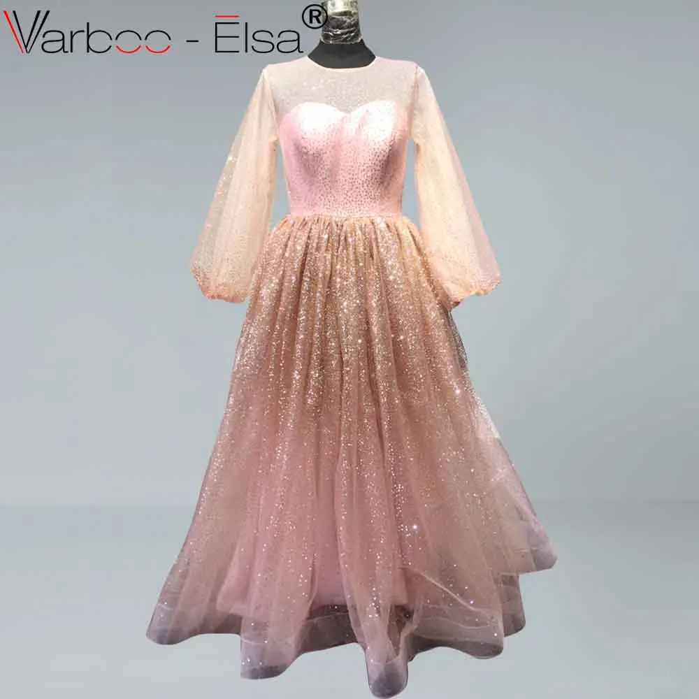 as picture VARBOO_ELSA/длинное вечернее платье розового цвета с круглым вырезом; элегантные вечерние платья; vestido de festa; Быстрая ; платья для выпускного вечера - Цвет: as picture