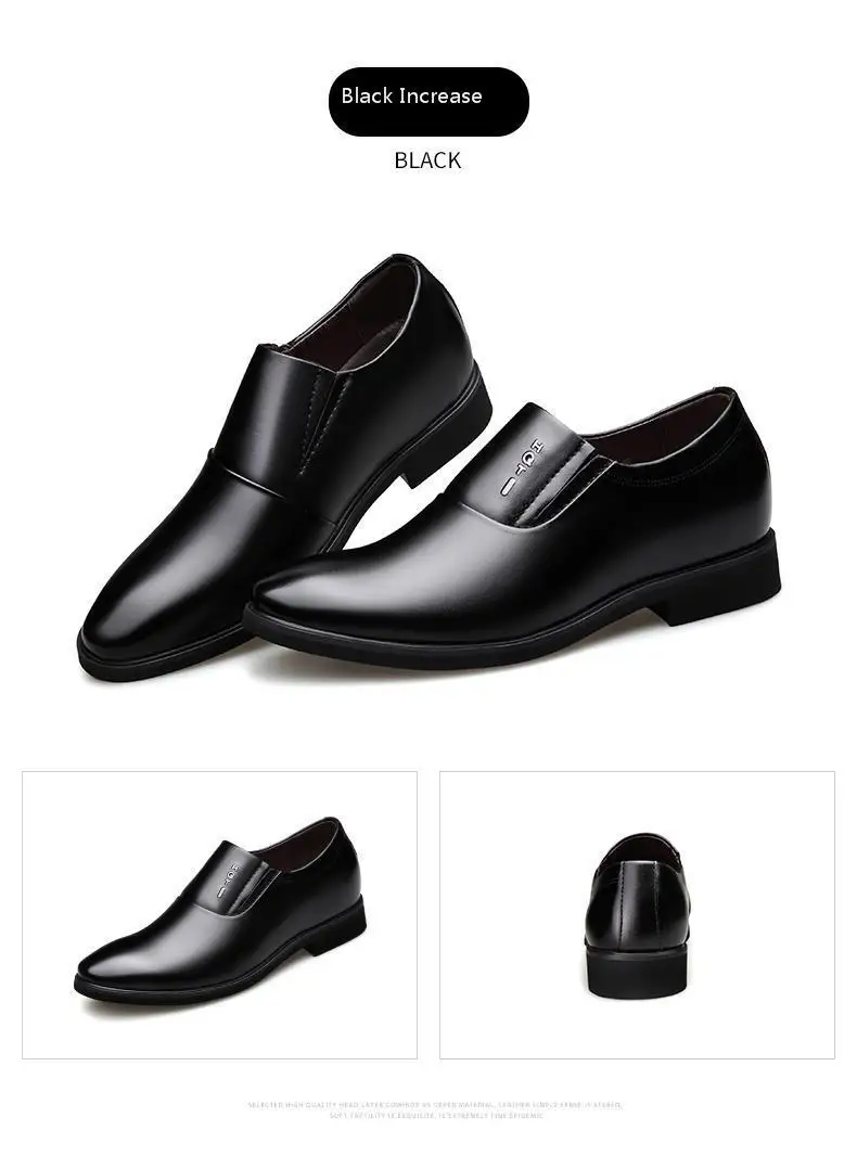 QZHSMY Increase Men Dress Italian Shoes Black Slip-on Man Shoes Leather Genuine Spring Autumn