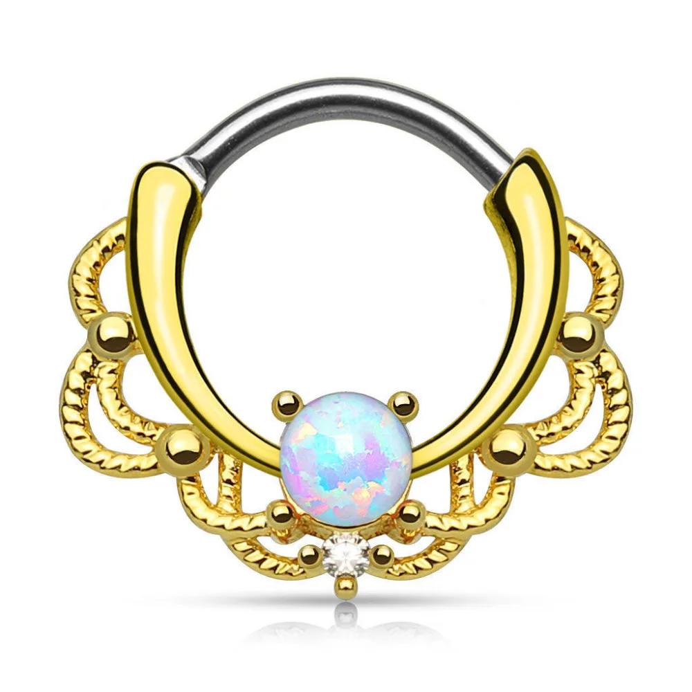 Vintage Bohemian Colorful Stone Lacey Hollow Out Copper Nose Ring Titanium Clicker Rings Body Piercing Jewelry | Украшения и