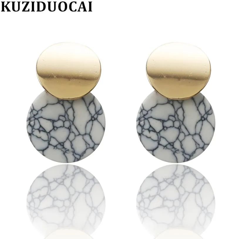 Женские серьги подвески Kuziduocai круглые с мраморным кракле E 1933|Серьги-подвески| |