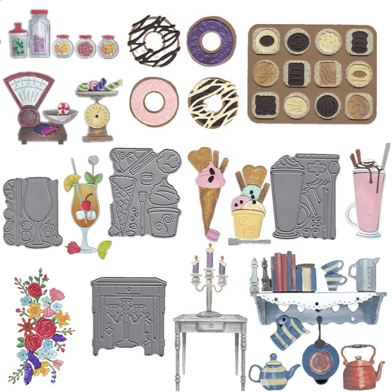 Пончики мороженое напитки приправа чайники Подсвечник металл резки штампы для DIY