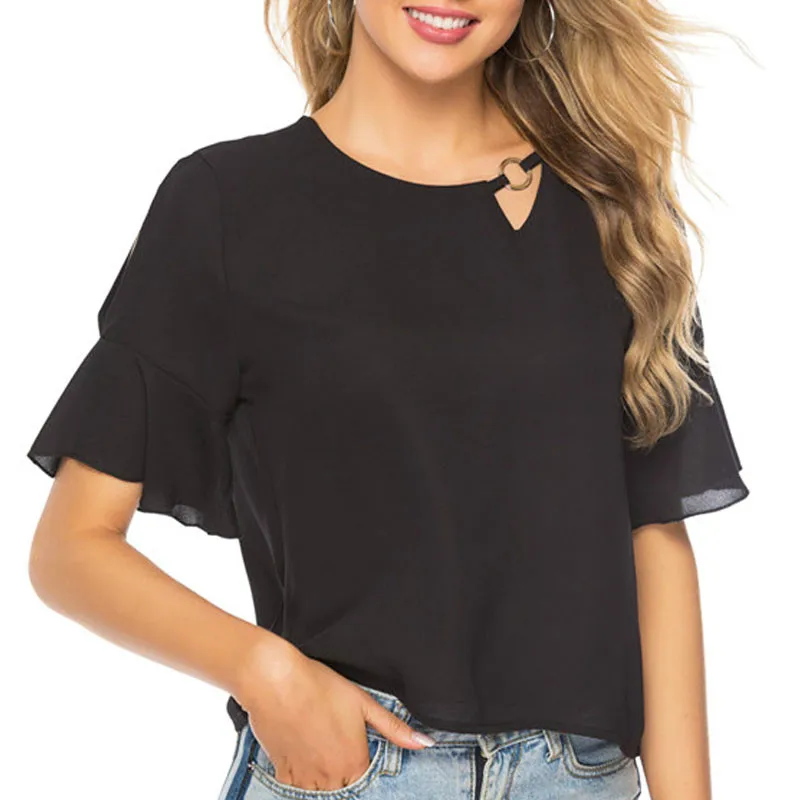 

tops and blouses 2019 shirts plus size tops chiffon blouse shirts Solid Butterfly Sleeve ladies tops short