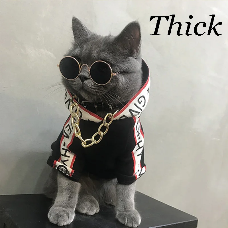 Thick Модная кошка Толстовка Костюмы Мягкий Хлопок Одежда для домашних животных, котов для маленьких кошек Kedi Китти Mascotas с капюшоном пальто для собаки, кота костюм ropa, одежда для девочек с принтом - Цвет: Thick