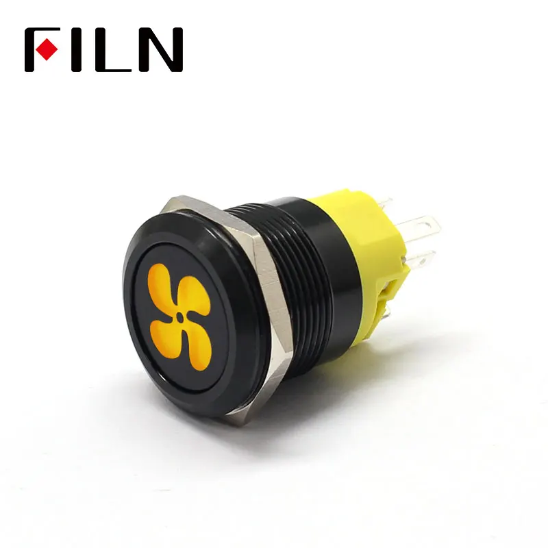 Светодиодный металлический кнопочный выключатель 22 мм 12 В черный без